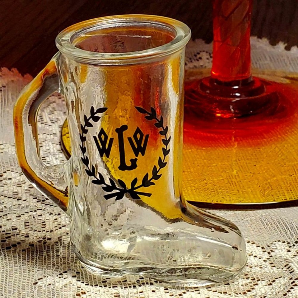 Vintage W.L. WELLER Special Reserve Bourbon Whiskey Boot shot Glass 7 Year RARE